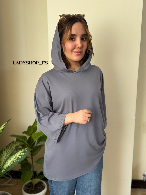تیشرت کلاه دار طوسی