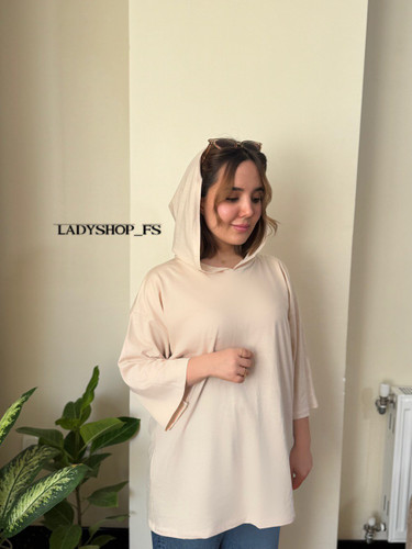 تیشرت کلاه دار کرمی